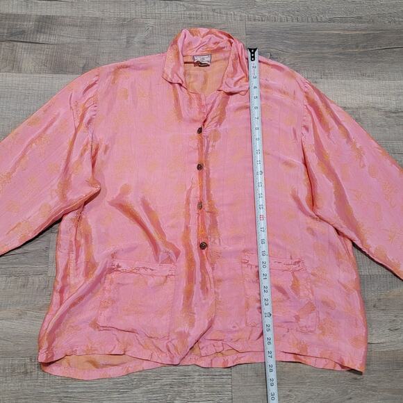 April Cornell VTG 100% Silk Button Up Kimono PJ Top Embroidered Floral Asian - Picture 5 of 6
